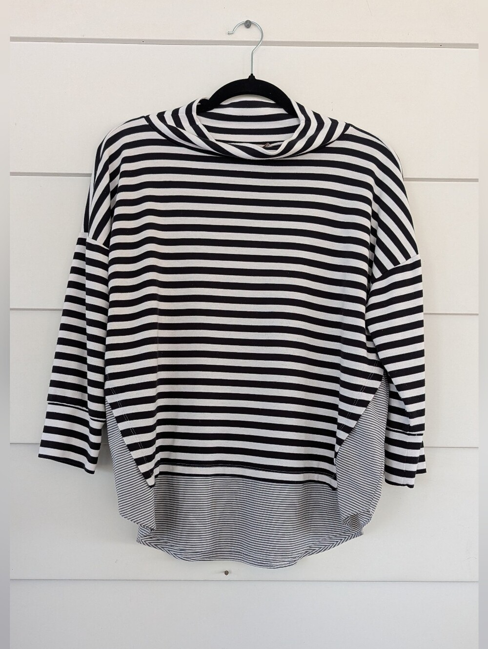 LOFT Black & White Striped Rollneck Tunic Top, M